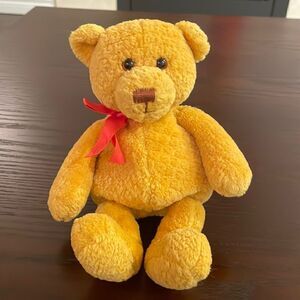 Gund Orange Teddy Bear with Red Bow Excellent Condition 10” Long BrAun